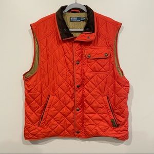 Polo Ralph Lauren RL Iconic Diamond Quilted Orange Vest Mens XL Corduroy Collar
